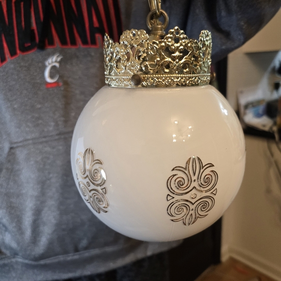 Vtg MCM Glass Globe Hanging Ceiling Swag Light Pendants Lamp Gold Hollywood Rege - Picture 3 of 10